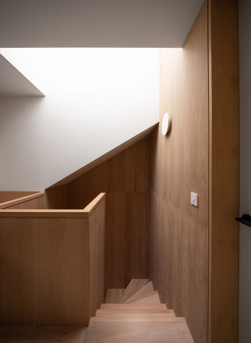 A wood-lined staircase