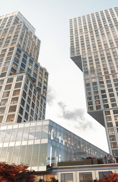 Render of Greenpoint Landing project by Jason Long and OMA