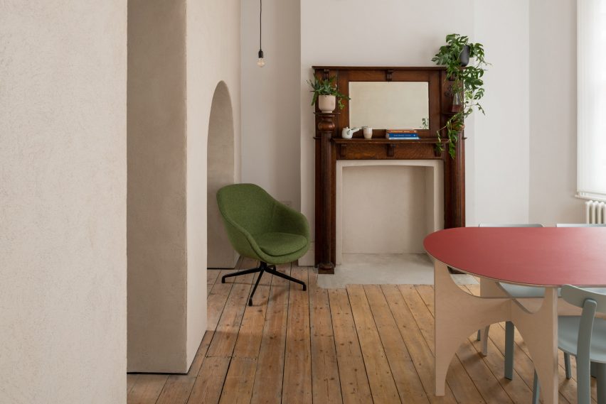 Wood flooring stretches across the living spaces