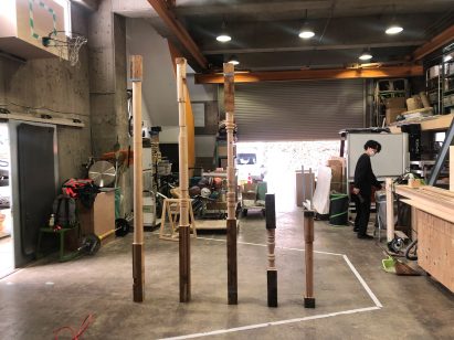 Wooden posts in a workshop