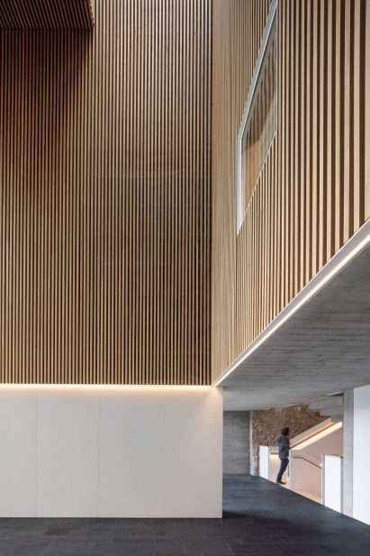 Wood batons line the walls of the Zubiaur Musika Eskola
