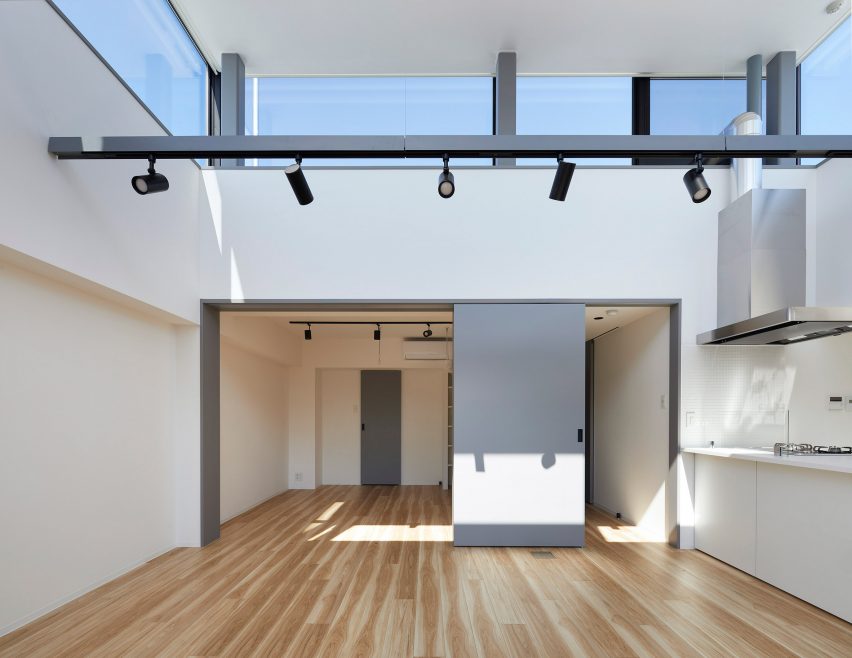 Clerestory windows wrap around the space