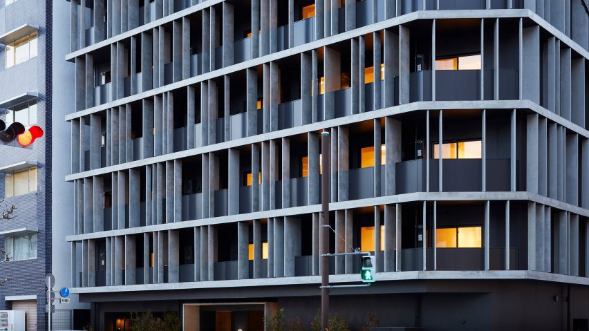 Concrete fins cover the exterior