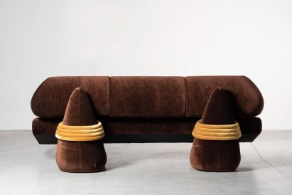 Back of brown Transformers sofa