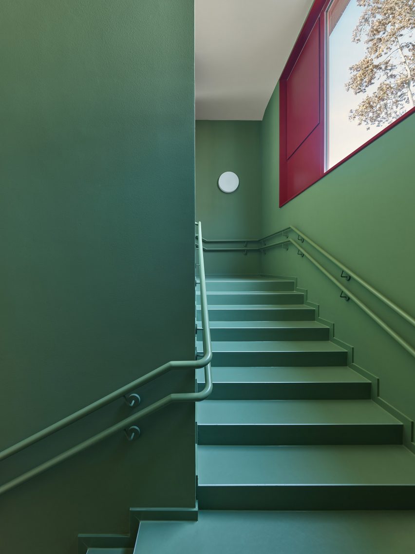 Green covers the stairwell