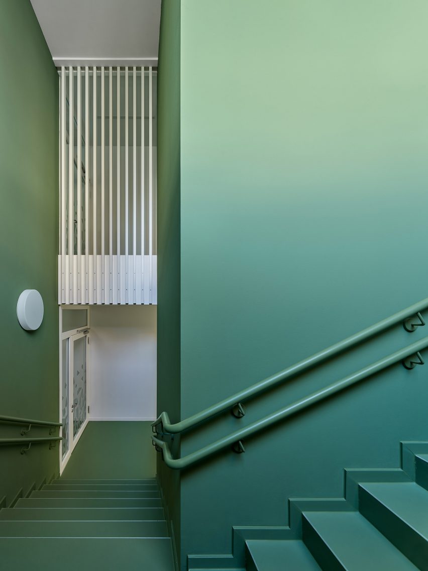 Pops of white contrast with green interiors