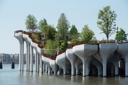 Concrete piles and planters of Manhattan river park