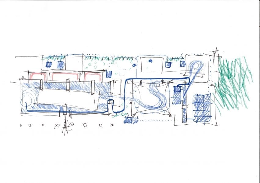 Hand drawn plan of the 2021 Danish Pavilion