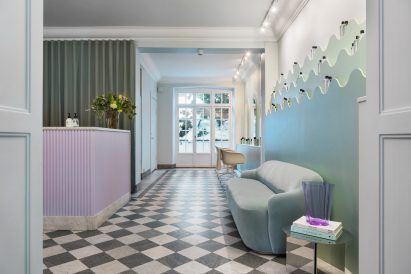 Green-checked marble floor
