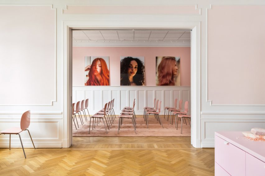 Pink meeting room for haircare brand