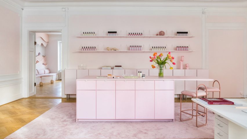 Pale pink headquarters for haircare brand
