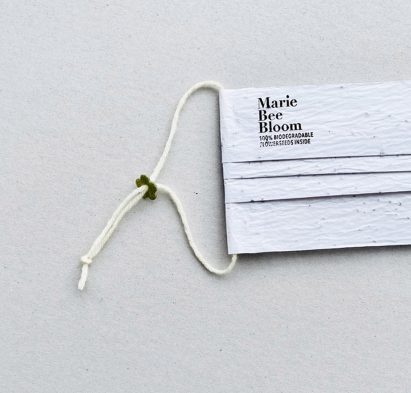 Close-up of flower seed face mask by Marianne de Groot-Pons