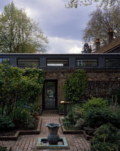 A brick-walled garden