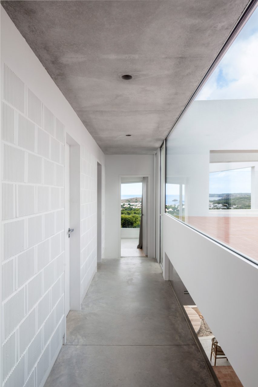 Grey brick lines the walls