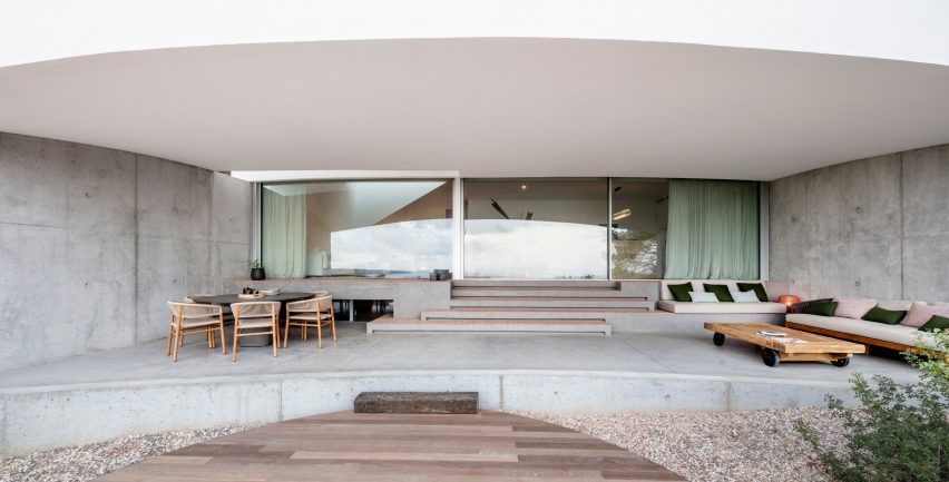 There is a covered terrace area on the lower level
