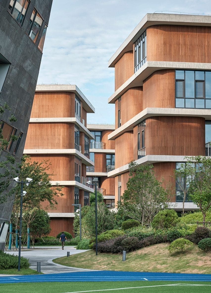 Classroom blocks at Arts Centre at Shanghai Qingpu Pinghe International School by Open Architecture