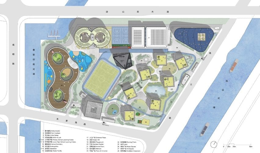 Site plan of Shanghai Qingpu Pinghe International School by Open Architecture