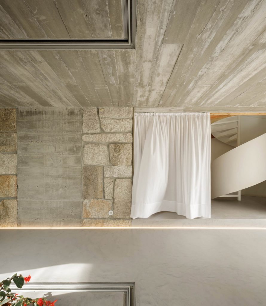 Concrete covers the ceiling