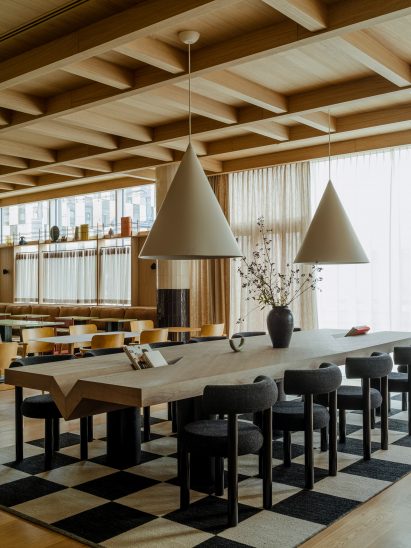 Communal seating in hotel interior by Studio Paradowski