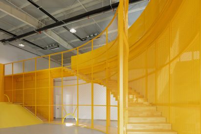 A yellow steel staircase