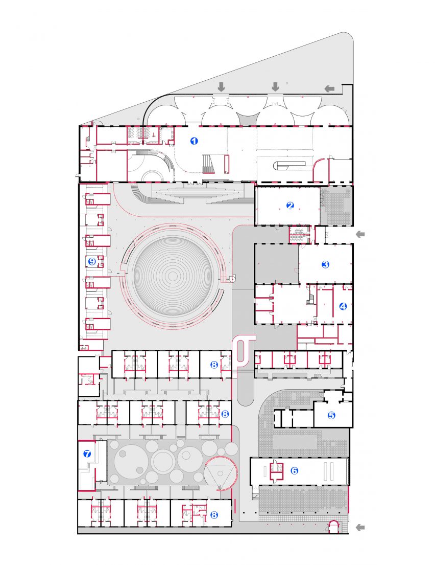 Plan of The Youth Activity Center by Rede Architects and Moguang Studio