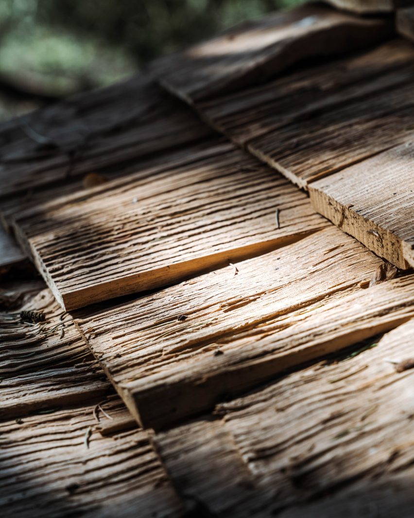 Rough chestnut wood laid on a roof
