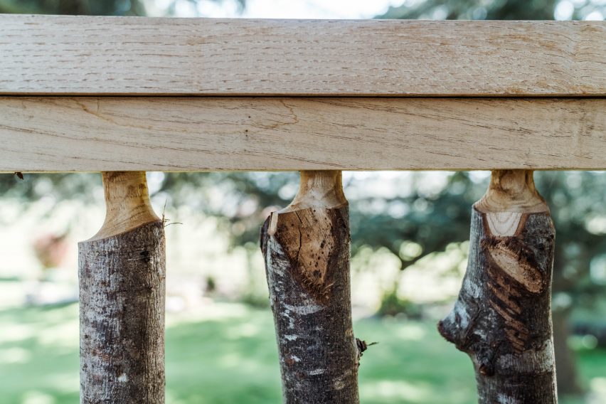 Close-up of balustrade made of chestnut branches