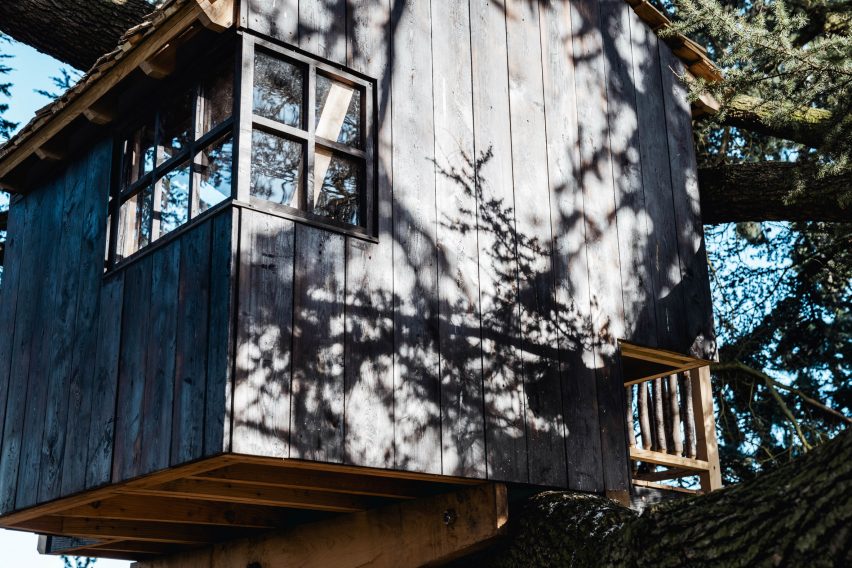 Tree branch shadows on the side of the house