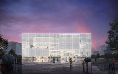 A building with a transparent facade