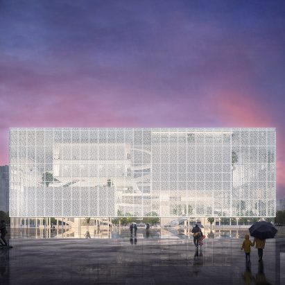 A building with a transparent facade