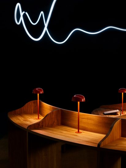 Standing desks separated by dividers