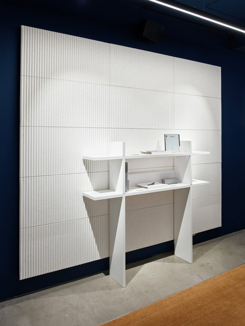 White acoustic panel with shelving