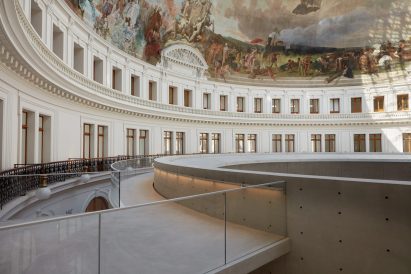 An 19th century mural covers the roof of the Bourse de Commerce