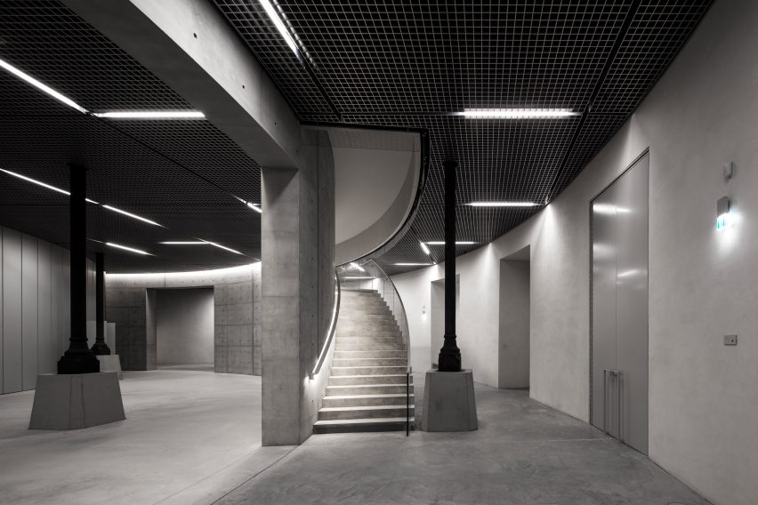 Stairs lead to the basement