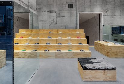 Plywood modules inside Vans store