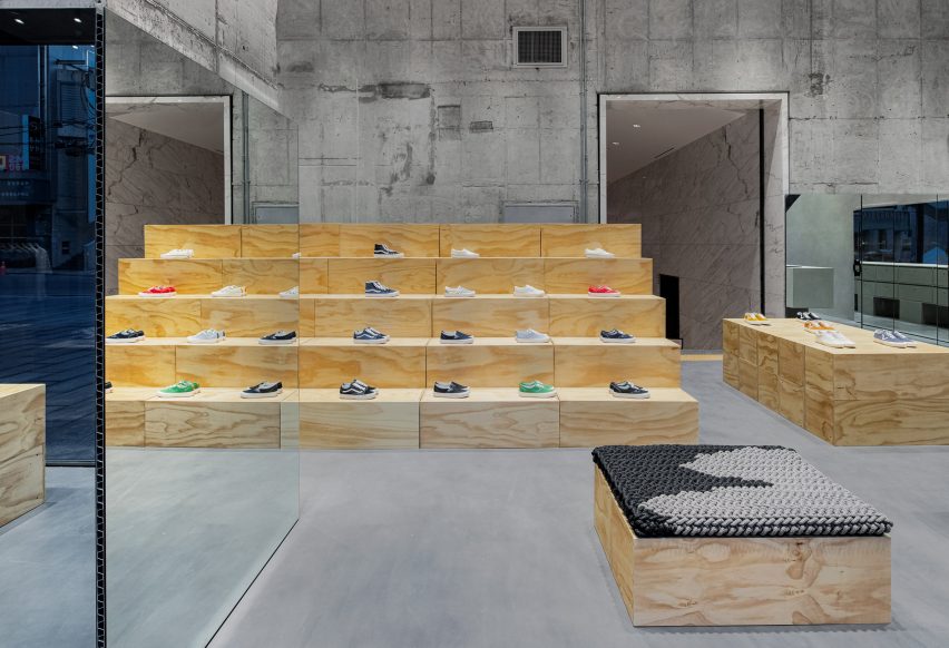 Plywood modules inside Vans store