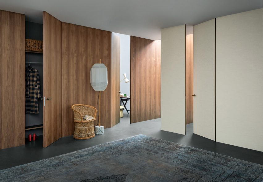 Wall & Door system by Lualdi with wooden panels