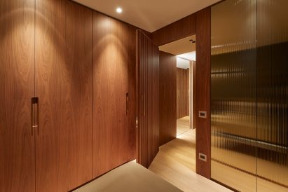 Interior of Milan apartment with wood panelling