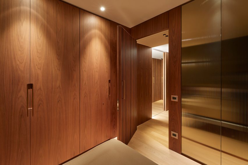 Interior of Milan apartment with wood panelling