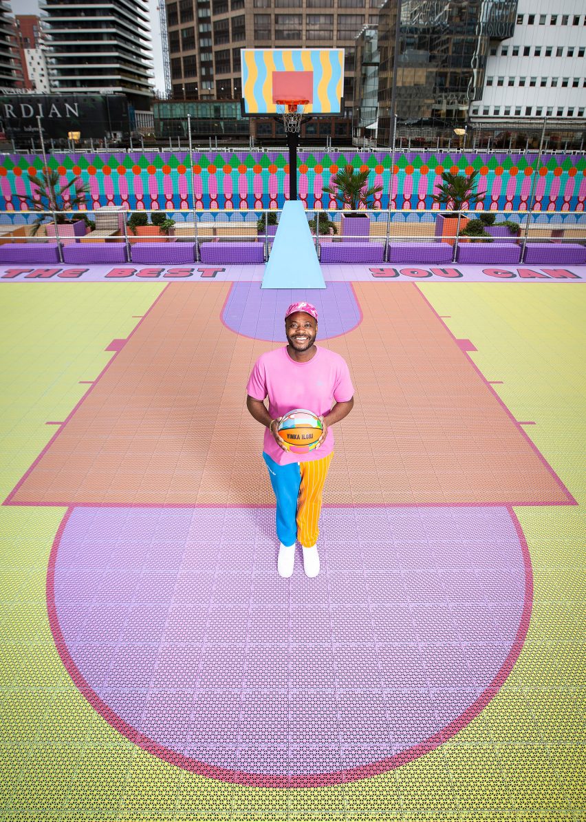 Canary Wharf basketball court by Yinka Ilori