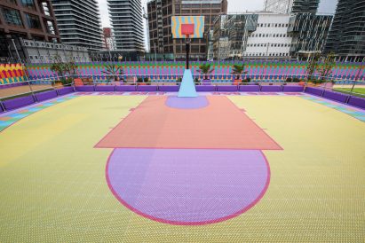 Aerial view of Canary Wharf basketball court