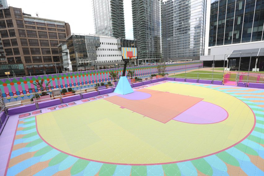 Canary Wharf basketball court by Yinka Ilori