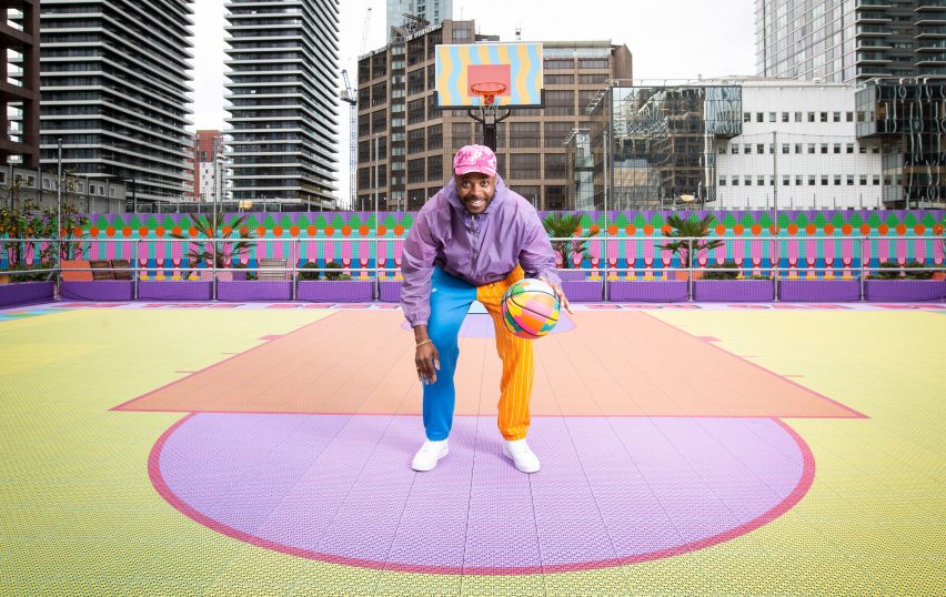 Canary Wharf basketball court by Yinka Ilori