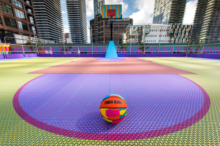 Canary Wharf basketball court by Yinka Ilori