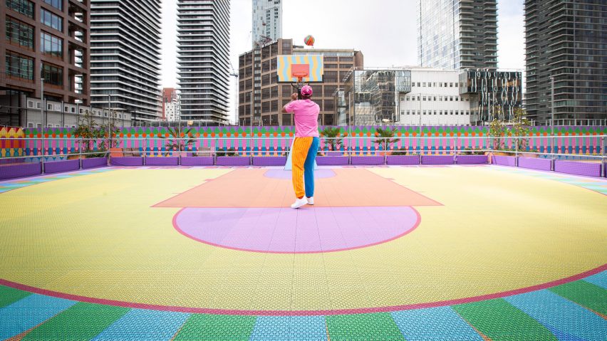 Canary Wharf basketball court by Yinka Ilori