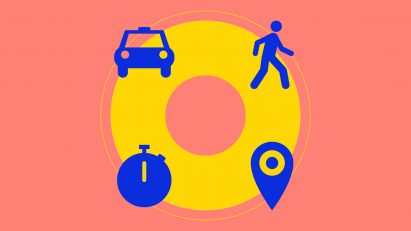 Graphic showing four touch points of Yuri Suzuki's adaptive sound design for electric cars