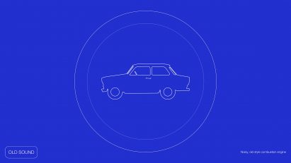 Pentagram graphic showing car on blue backdrop