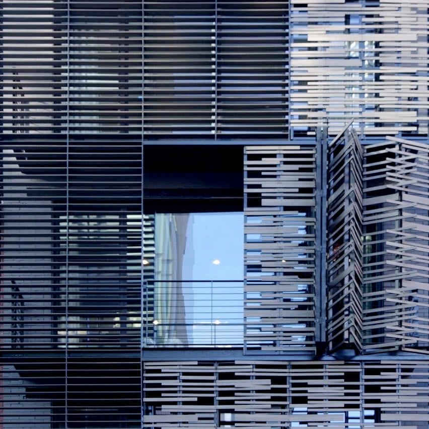 Close-up of folding facade panels