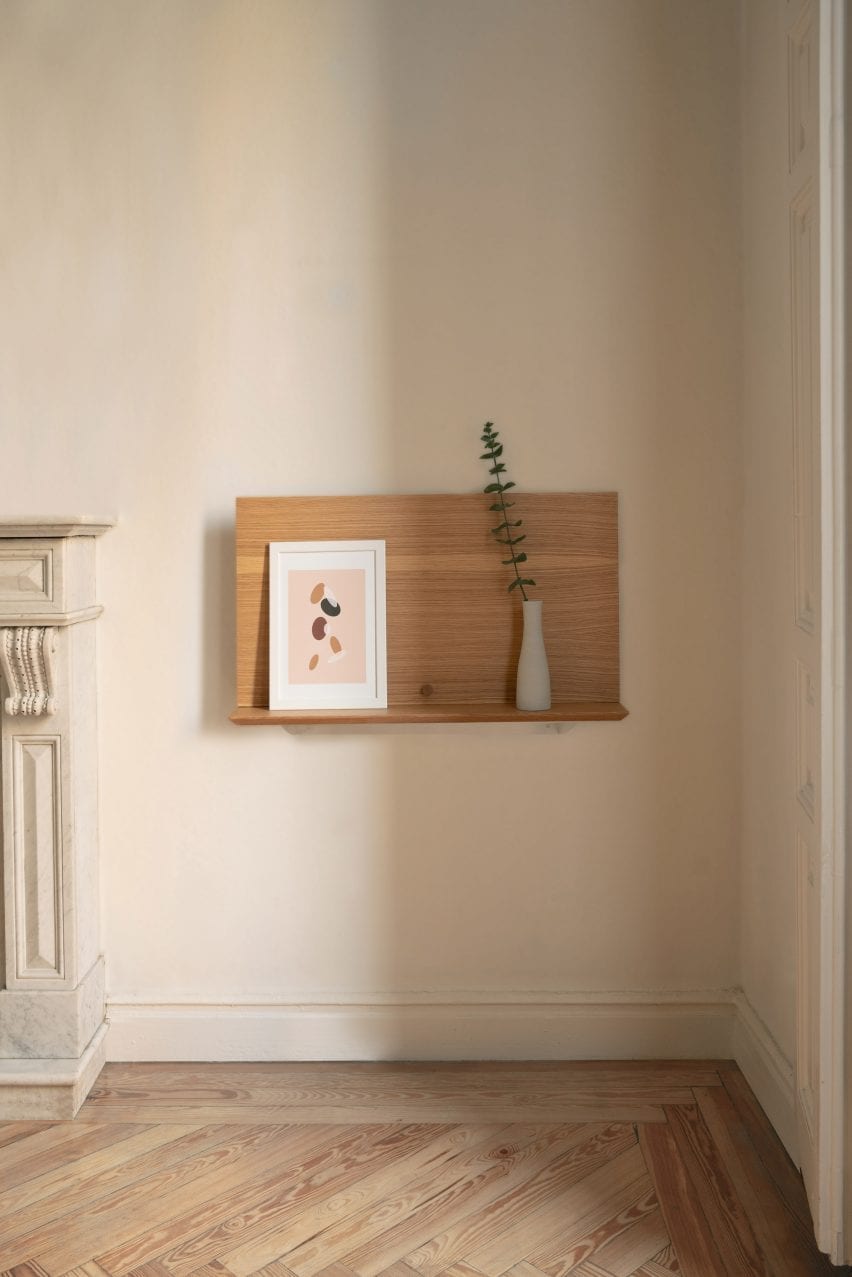 The Alada desk folded up into its shelf formation