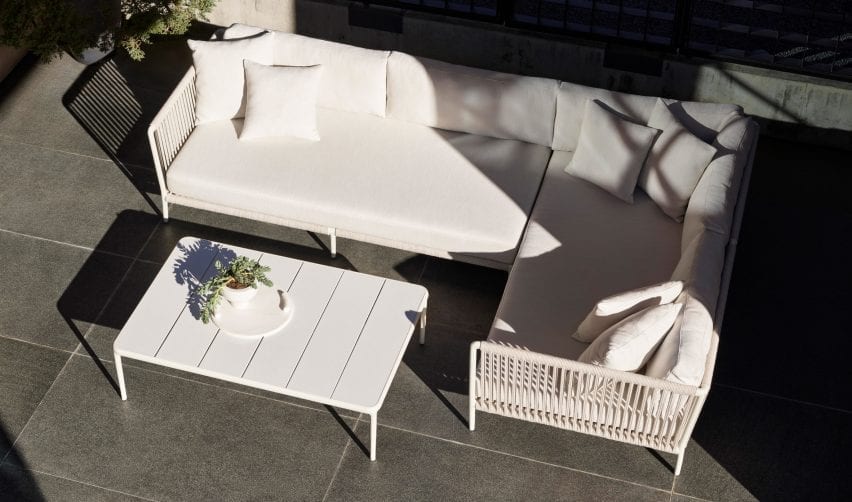 Two sofa modules joined to create an L-shaped sofa arrangement